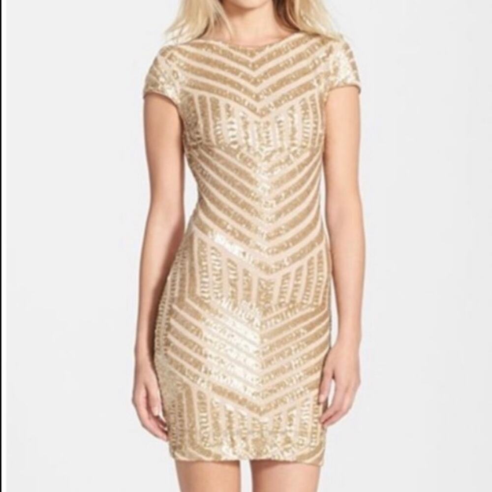 Dress The Population Gold Sequin Backless Dress